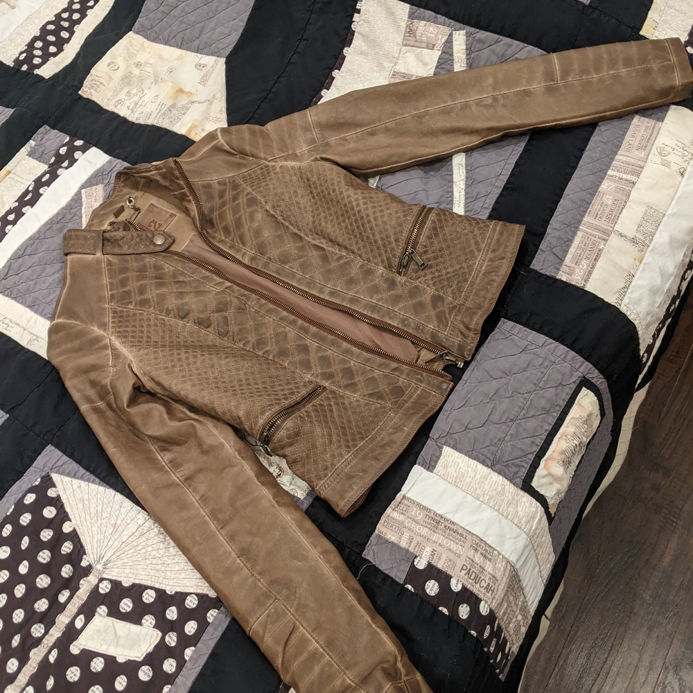 Faux leather moto jacket brown XS